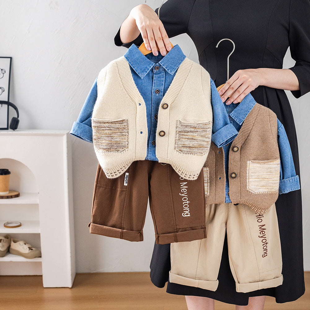 Garçons de style occidental Vest Top et Pantalon Ensemble de trois pièces