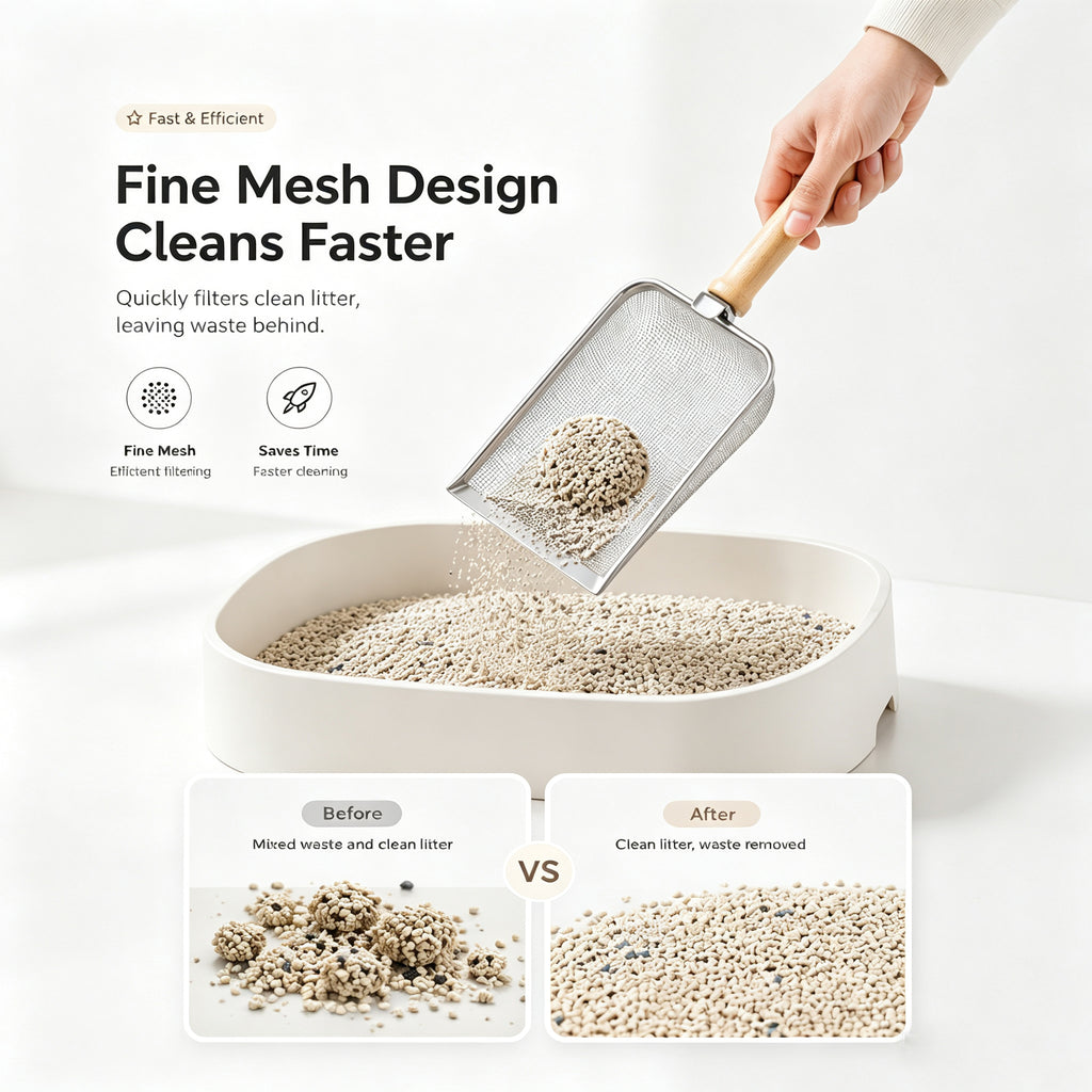 Scoop pour chat en acier inoxydable avec tamis à mailles fines
