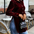 Élégant et chic à manches longues de couleur unie Stand-collar Blouse Top