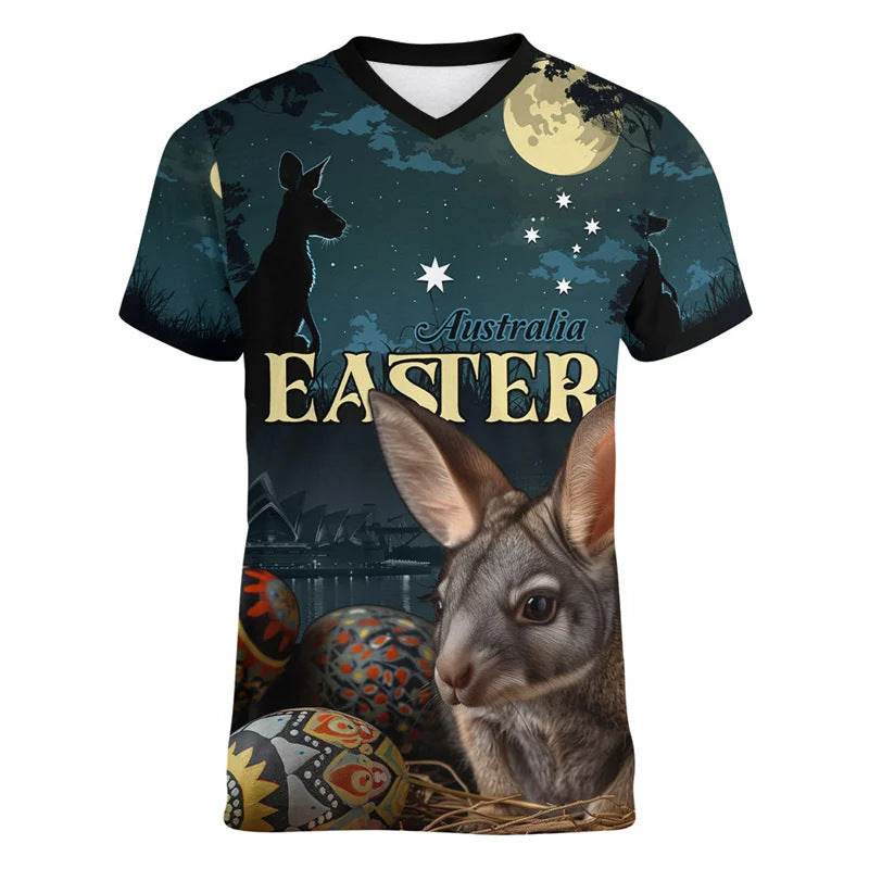 Modèle Kangaroo australien T-shirt pour enfants Imprimé Animal Pattern Sports Col V Court-