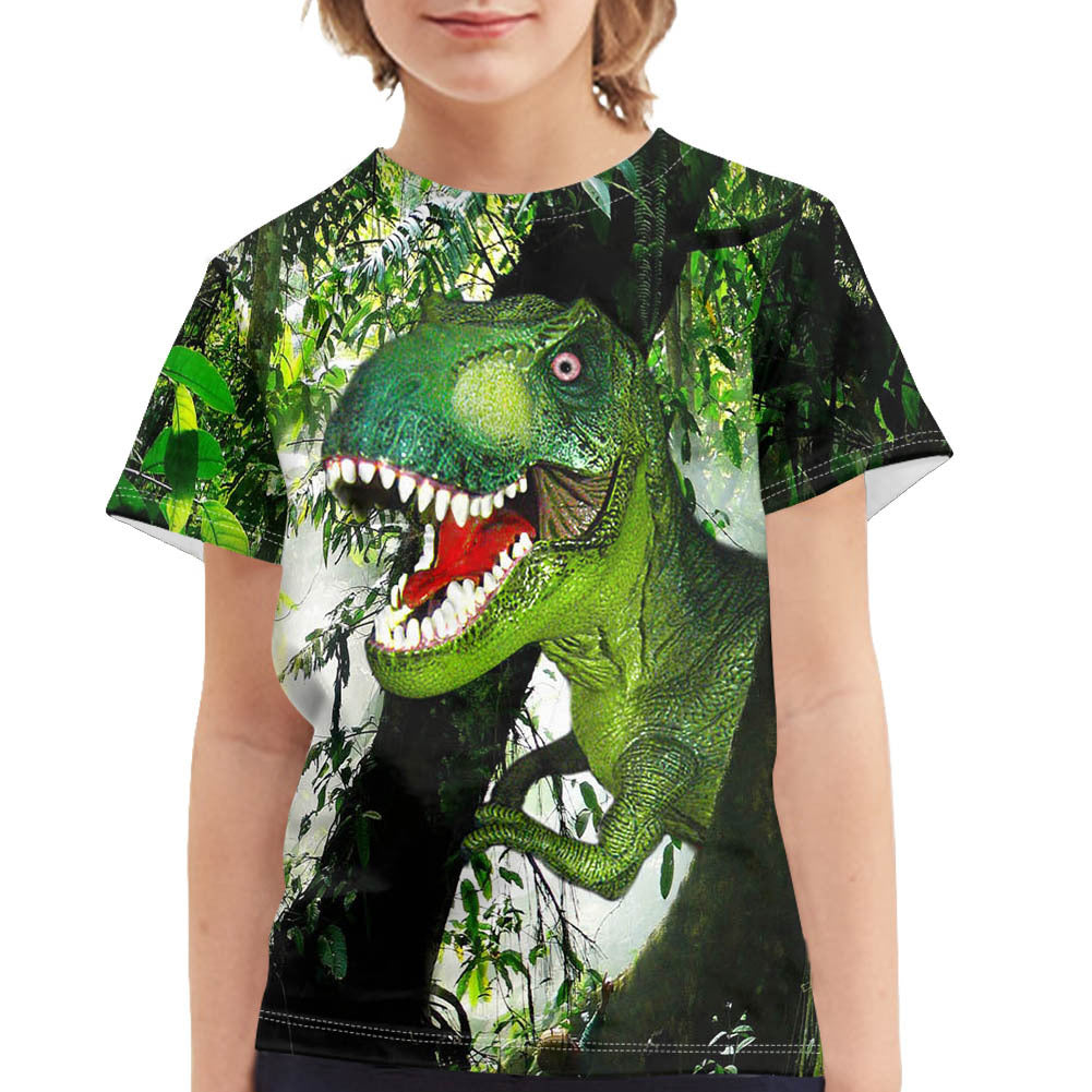T-shirt dinosaure d'été imprimé complet pour garçon