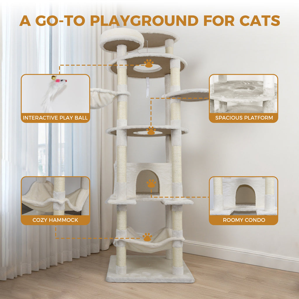 78 dans la tour de chat beige avec grand condo sisal grattement post grand hamac et plateau supérieur
