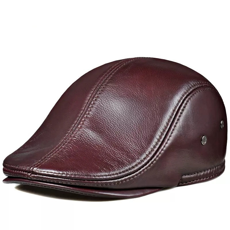 Chapeau en cuir véritable Haut-grain Cowhide Beret chaud Beceau de canard