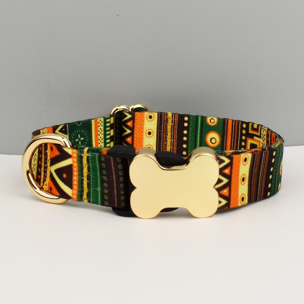 Style ethnique Webbing Bone Buckle imprimé collier pour animaux de compagnie