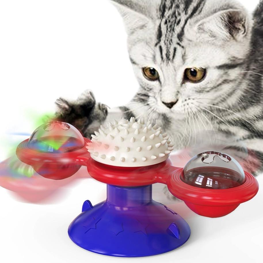 Interactive Windmill Cat Toy with LED Light Ball