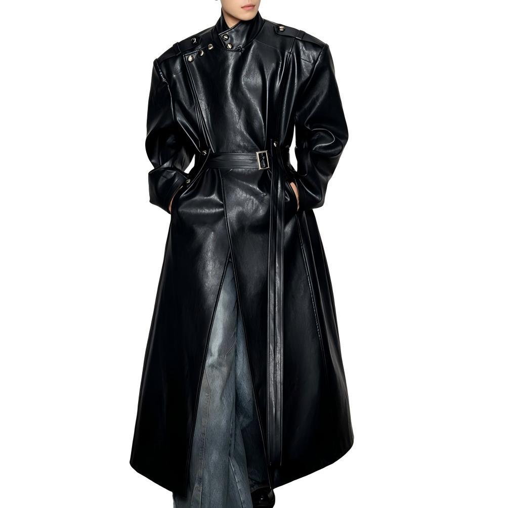 Manteau en cuir pour hommes avec grands lapels Et une taille définie