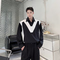 Noir et blanc couleur matching temperament pullover chemise Lapel