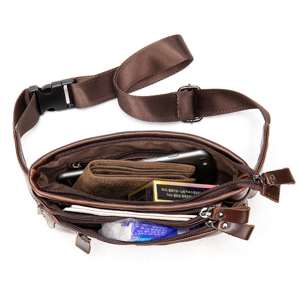 Premier couche Cowhide Casual Sports Cross Corps sac poitrine pour les hommes