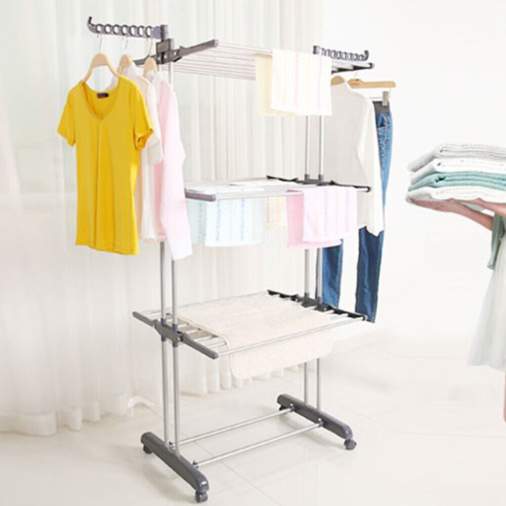 3 niveaux de vêtements pliables Sac de séchage Mobile tour de sèche-linge avec roues verrouillables et Si