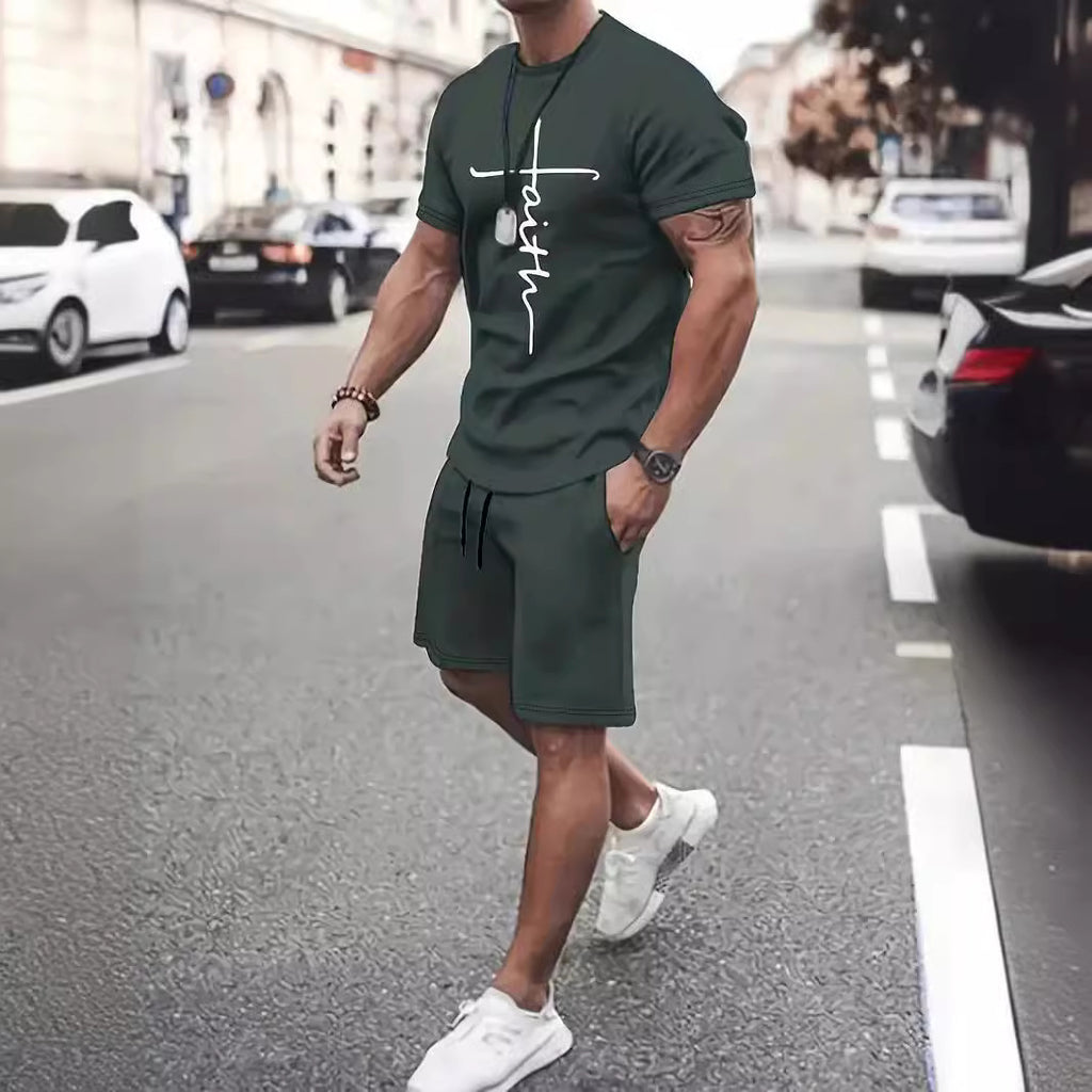 Pantalon sport occasionnel Col rond Manche courte 3d Design d'impression numérique Ensemble deux pièces