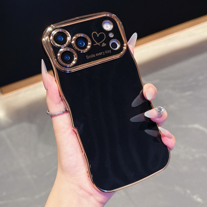 Couverture de protection anti-dérapante pour téléphone à double cœur à ondes électroplaquées