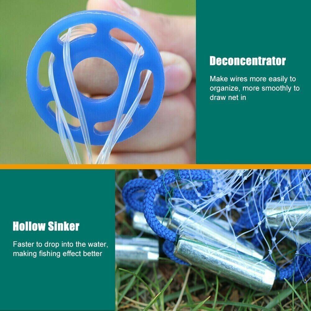 Fishing Cast Net Bait Easy Lancer la main Cast Fort Nylon Mesh USA