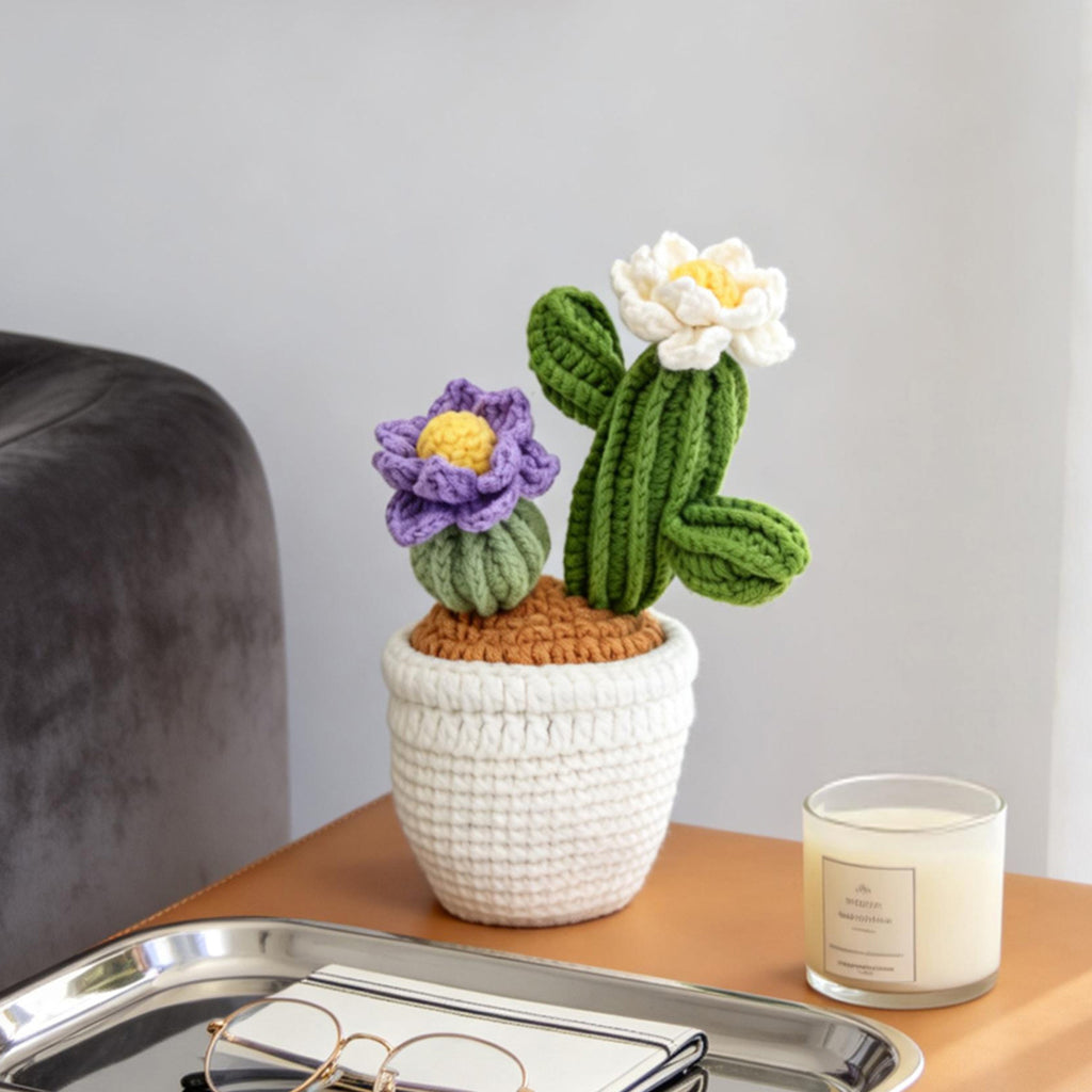 Crochet fait main fleur Cactus Pot Ornement fil doux pérenne Crochet plante Blooms