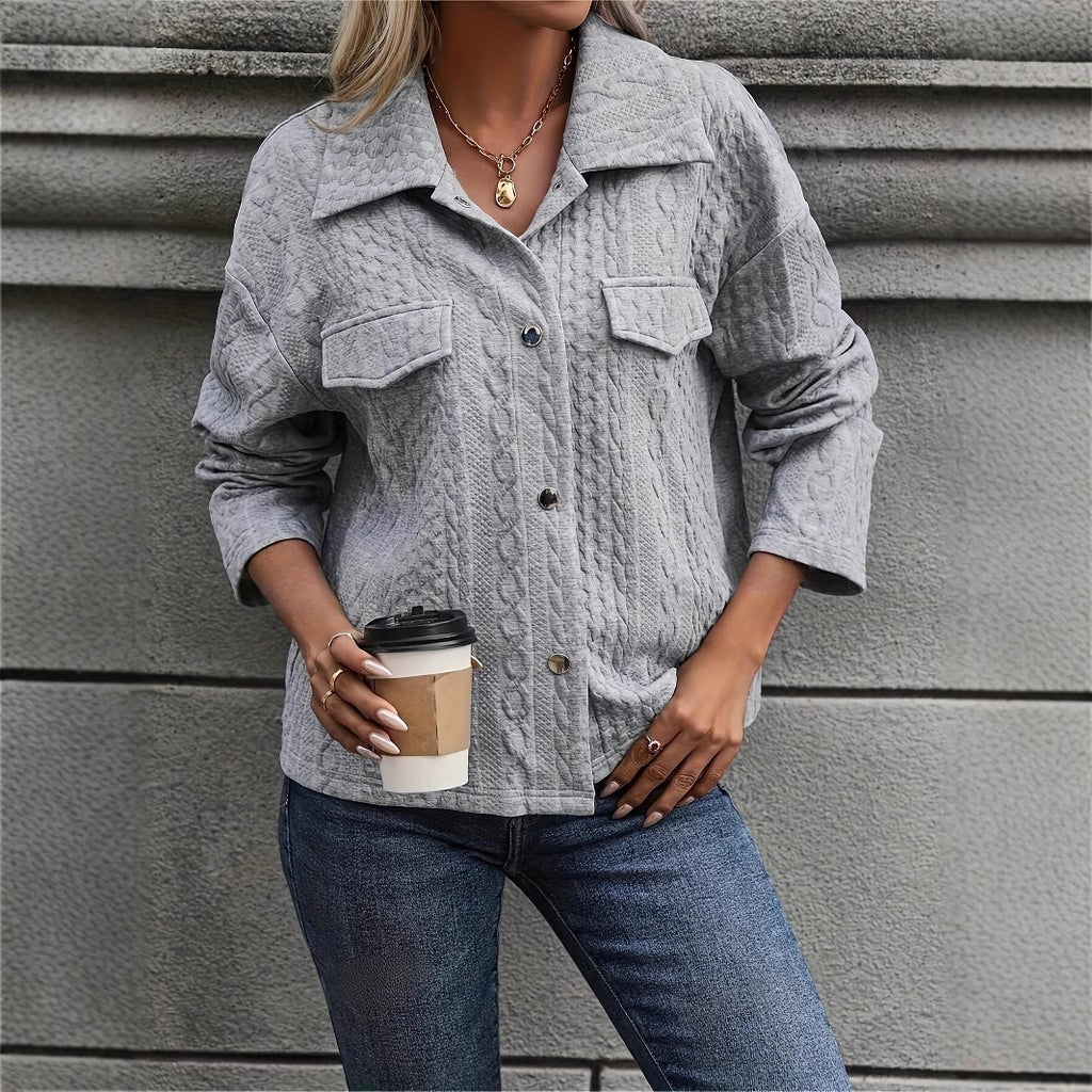 Veste de poche de bouton de couleur solide de mode casual d'automne pour femmes