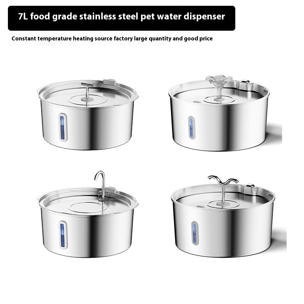 7L en acier inoxydable Animaux Distributeur d'eau Chauffage automatique Chiens et chats