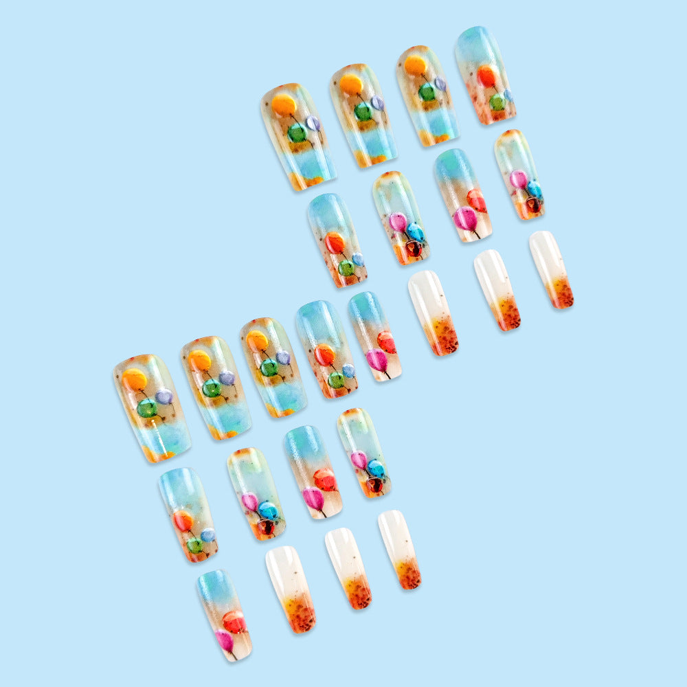 Stickers 24 pièces de style long Coffin Acrylic Nail Art avec 3D Sphérical Ballon Design