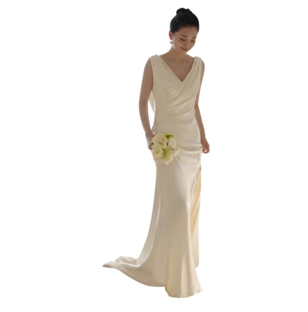 Detail de poisson Extérieur Blanc Ethereal Forêt style Col V Gown