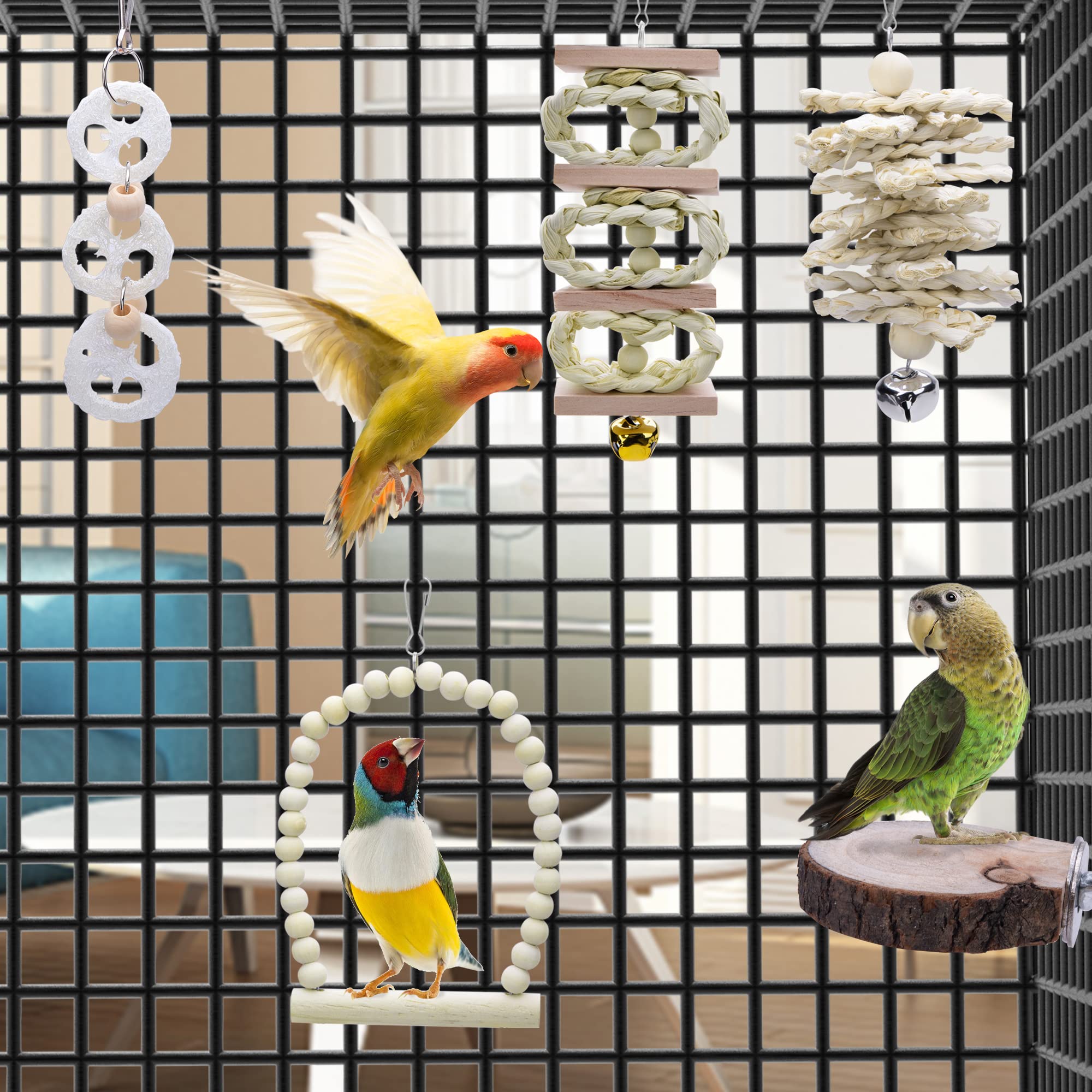 8 packs de jouets d'échouage de perroquets d'oiseaux - Jouets d'escalade d'oiseaux en bois naturel Sui