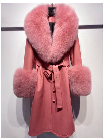 Manteau de fourrure de renard en cuir mince