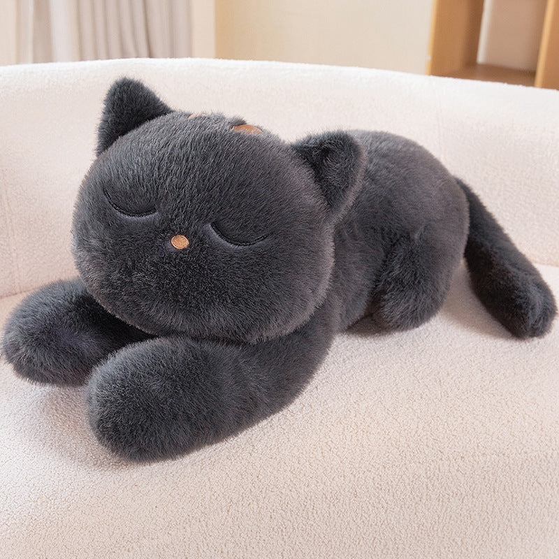 Jouet d'oreiller en peluche de grande poupée Chat noir couché