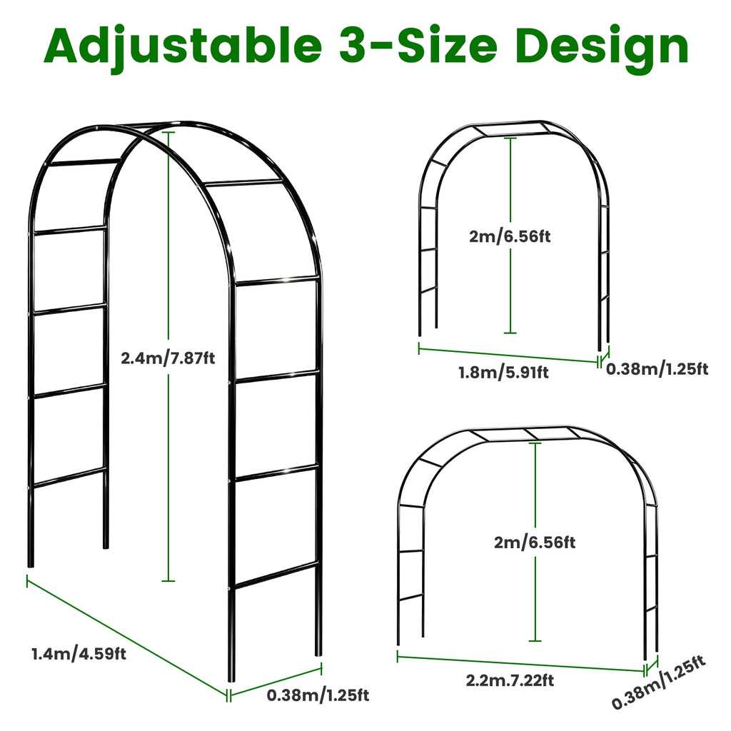 2Pcs ou 1Pcs Options 7.87Ft H X 4.59Ft W Arches de jardin en métal réglable Bricolage extérieur Trelli
