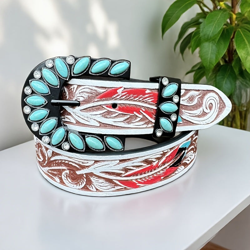 Ceinture en cuir femme Retro Medieval Turquoise Buckle Waistband Ladies Cowgirl Ceinture en cuir