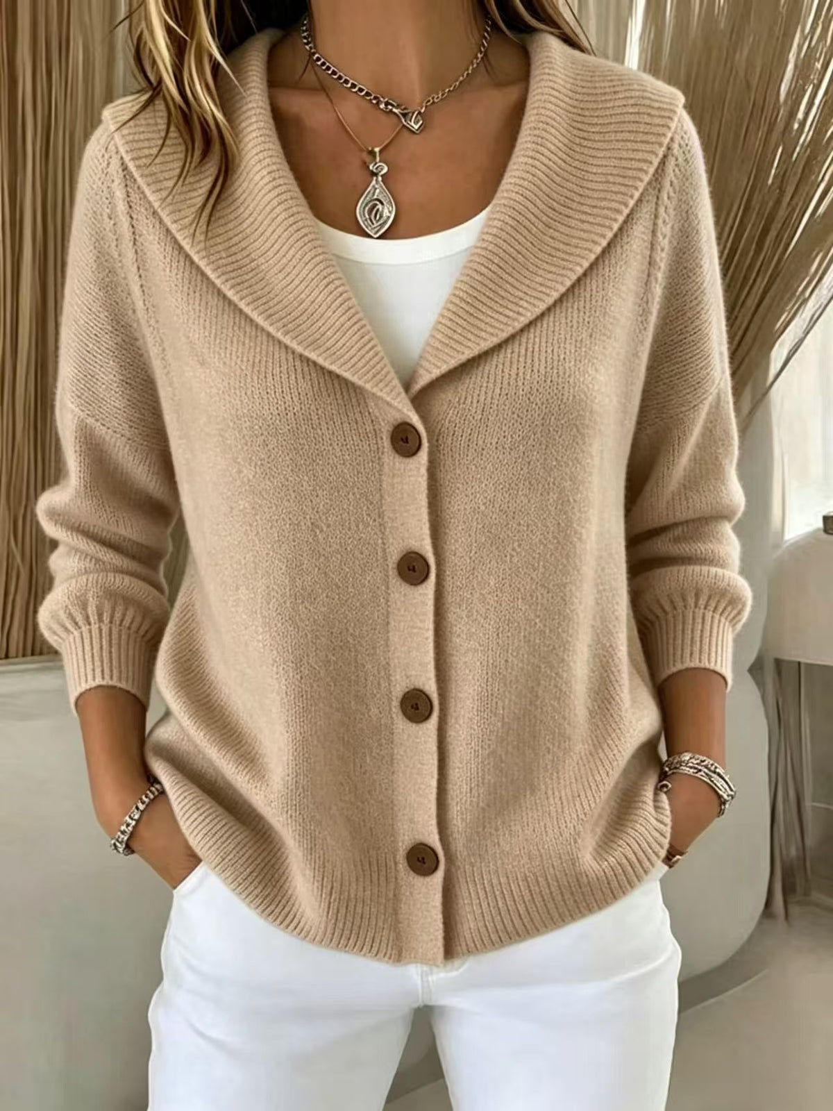 Sweater à bouton tricoté couleur solide