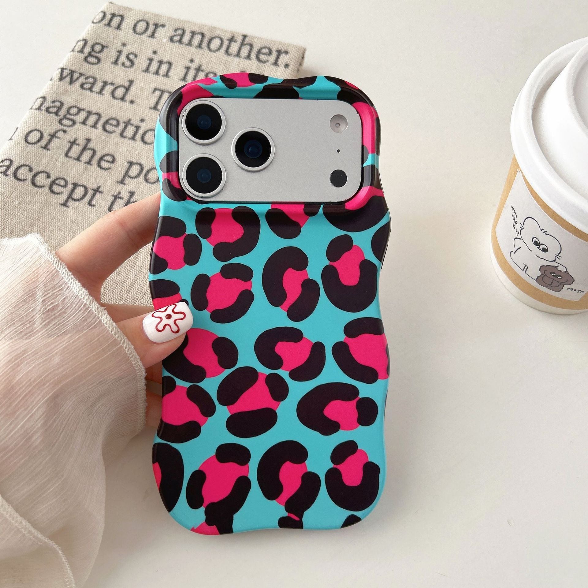 Contraste-couleur Leopard-print Dossier téléphonique Novel Et Niche