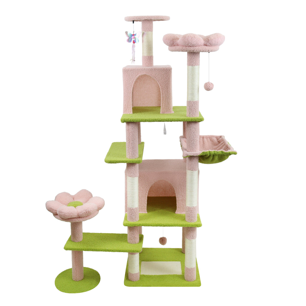 Arbre de fleurs de 71 pouces avec grand condo coussin de fleurs amovible et hamac rose