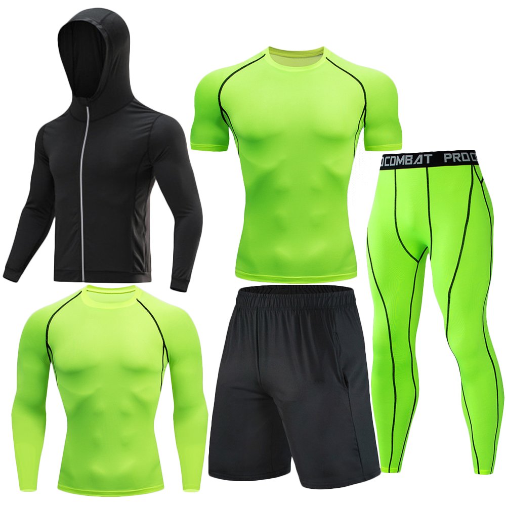 Hommes 5 pièces Ensemble d'entraînement de compression Veste zippée à capuche manches longues manches courtes