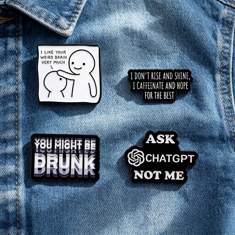 Creative English Citation Brooch Cartoon Metal Badge