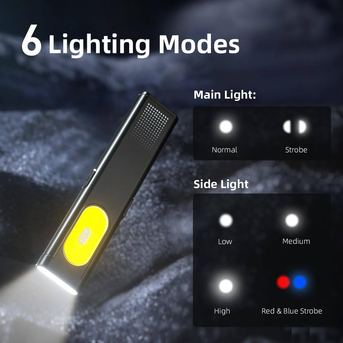 Ultra mince plat EDC Gadgets Torche avec base magnétique et COB côté lampe de poche torche avec re