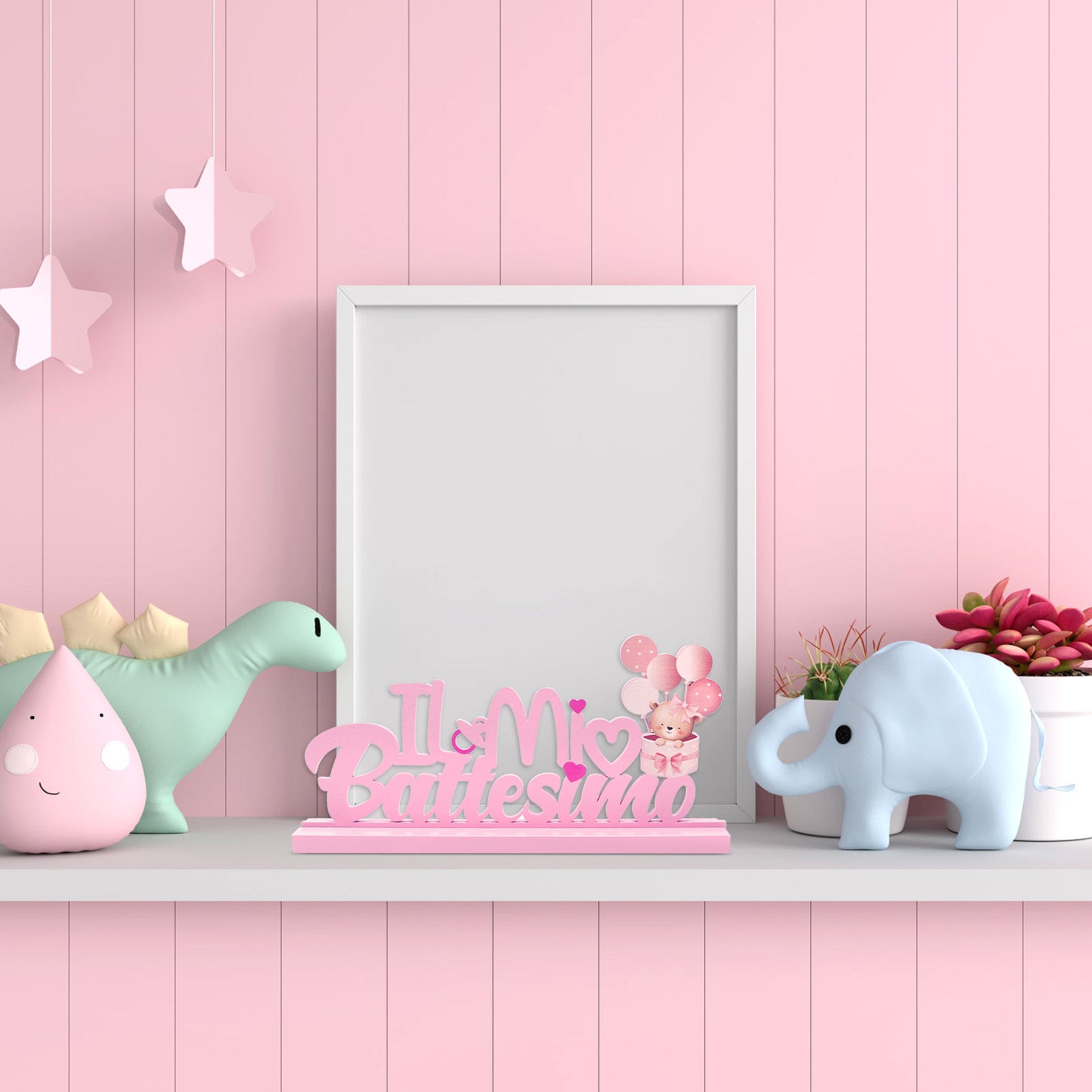 Décoration en bois pour le baptême rose – Élégante pièce en bois rose pour le baptême festif