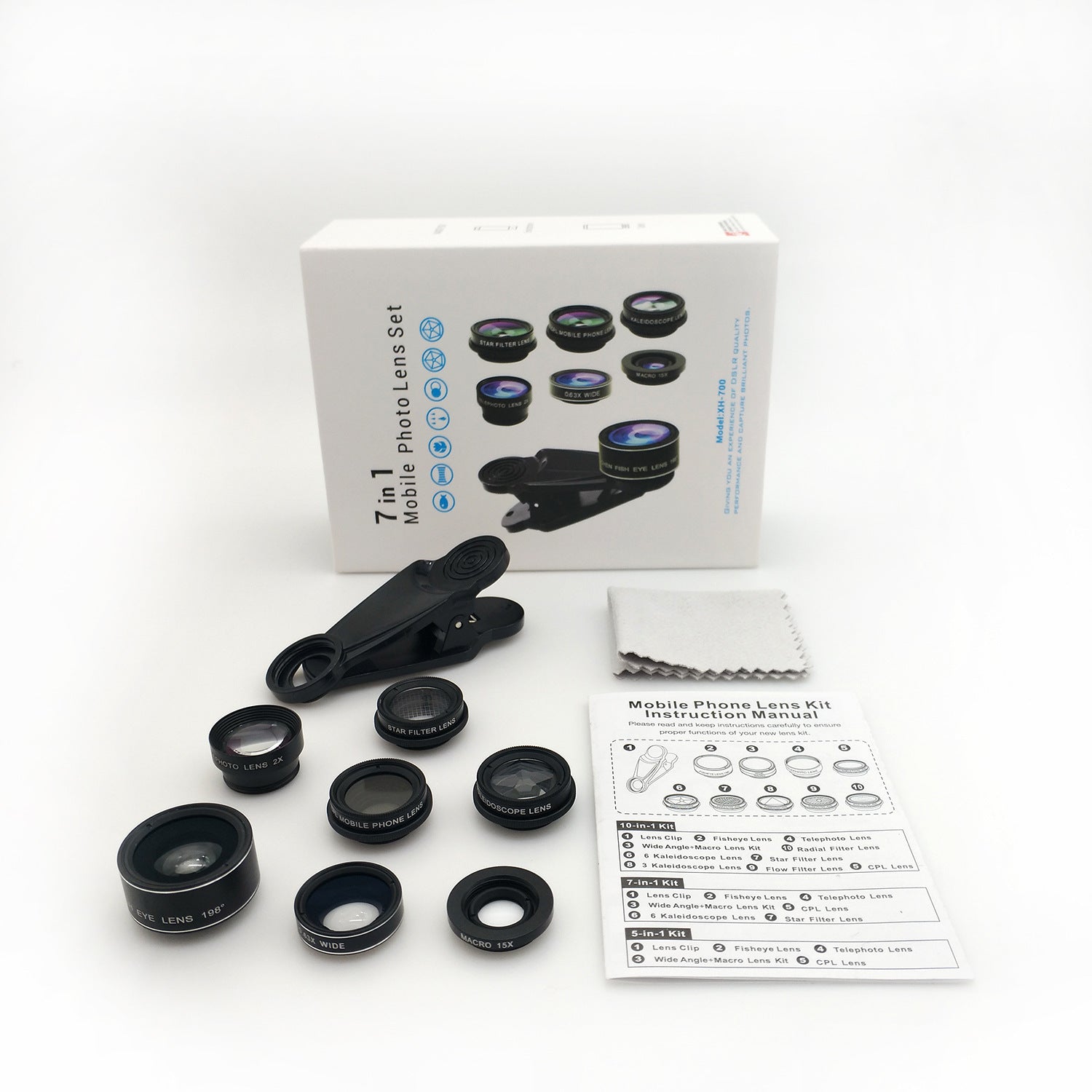 Fisheye Wide-angle Macro Telephoto Polarized 7pcs Téléphone portable Lens