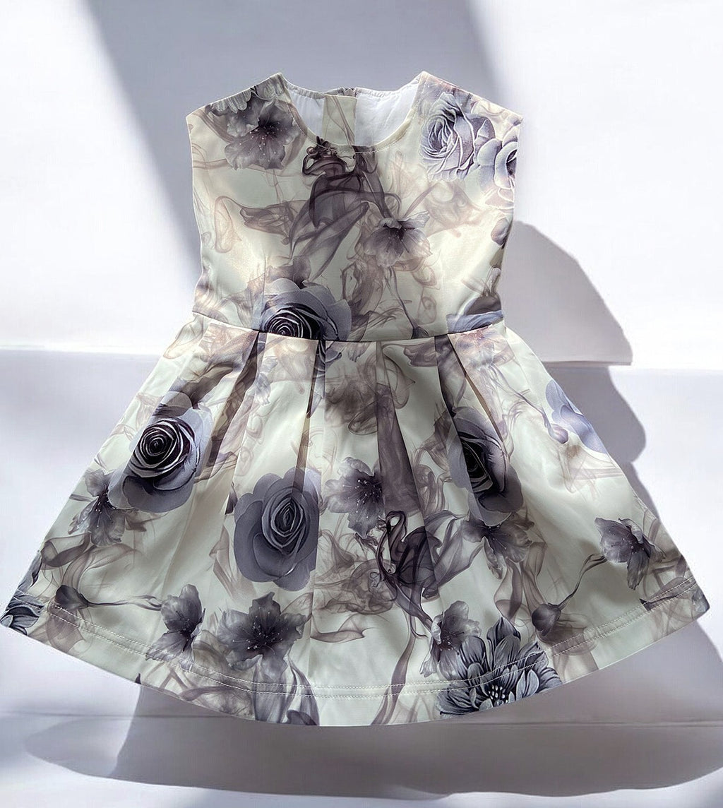 Filles Smoke Grey Summer Dree Floral Robe de cocktail avec Élégante Bow 1-9Y