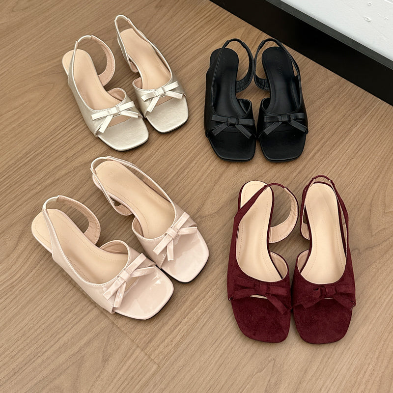 Femmes Gentle Ladylike Mini Satin Bow Slingback Sandales plates Matching Casual Daily