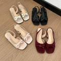 Femmes Gentle Ladylike Mini Satin Bow Slingback Sandales plates Matching Casual Daily