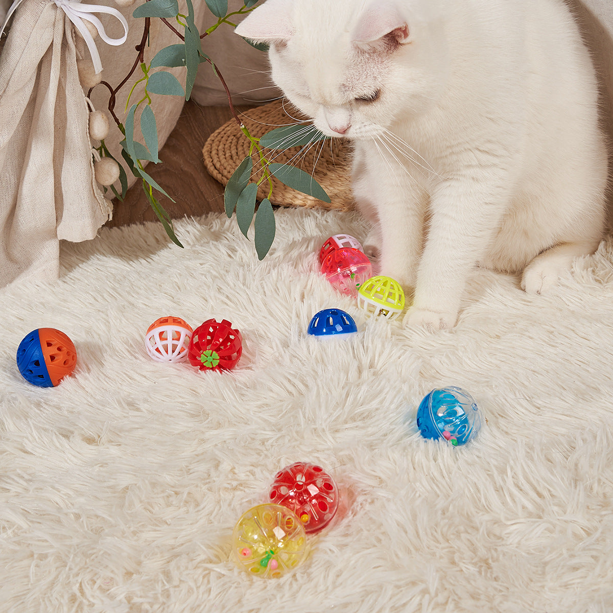 Balle de teasing de chat en plastique coloré Mesh Hollow Sound