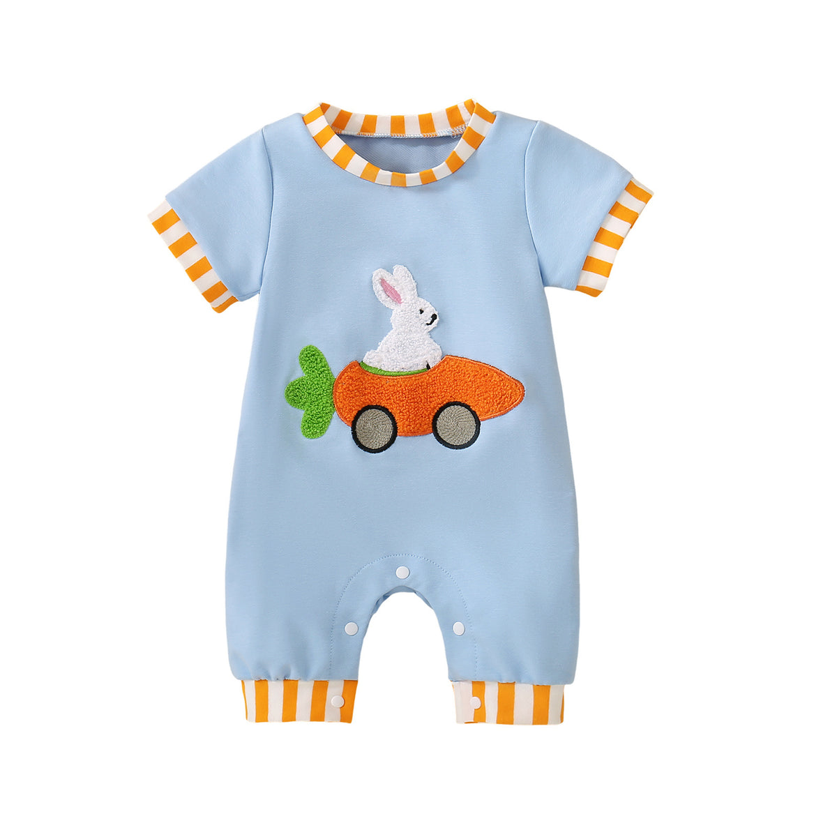Baby short-sleeved bodysuit Light blue with rabbits and carrots