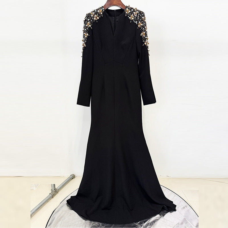 Heavy Industry Beaded Diamond Front Slit Mini Trail Dress