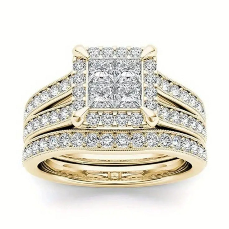Anneau en zircon plaqué or pour femmes