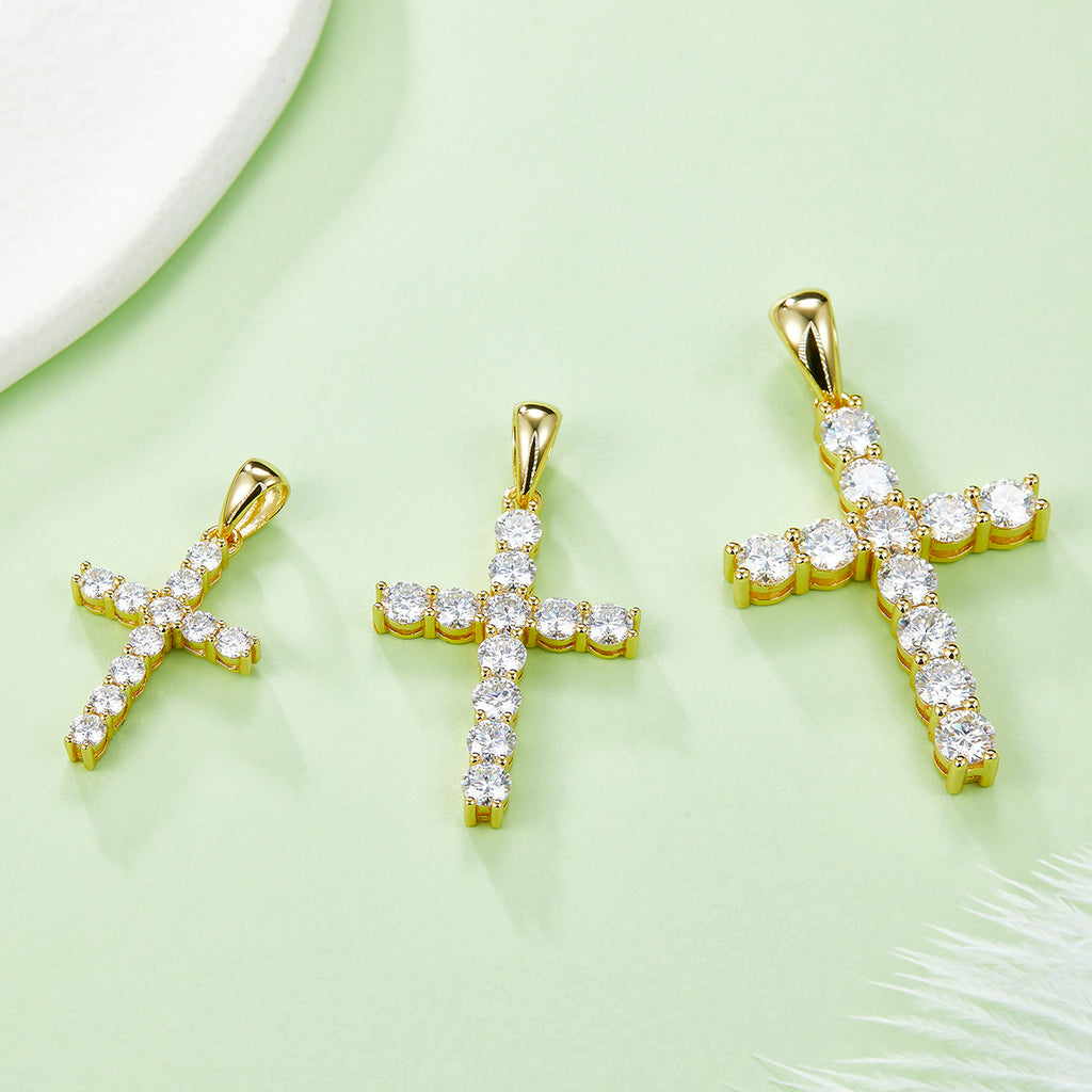 S925 Argent Sterling D Couleur VVS1 Moissanite Cross Pendentif Non Chaîne 1.6g Platine plaqué G