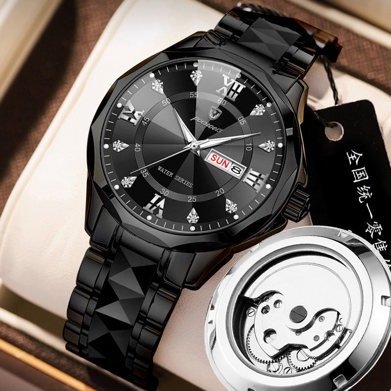 Montre à dos transparent de squelette mécanique pour hommes