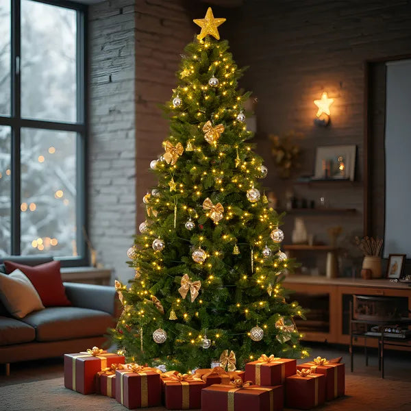 7.5 FT Arbre de Noël artificiel avec bricolage 400 lumières LED blanches chaudes