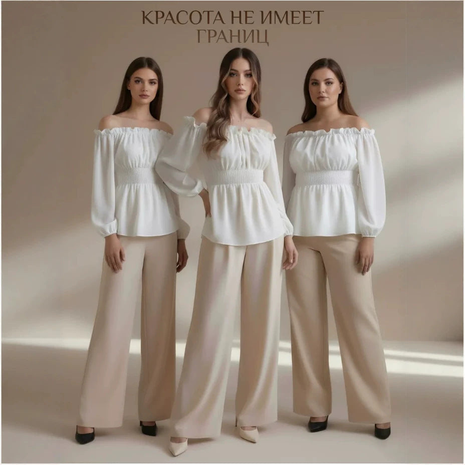 Chic and soft versatile long-sleeved blouse with graphic platters