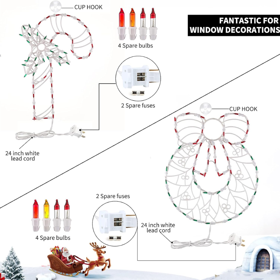 4 lumières de fenêtre de Noël Pack
