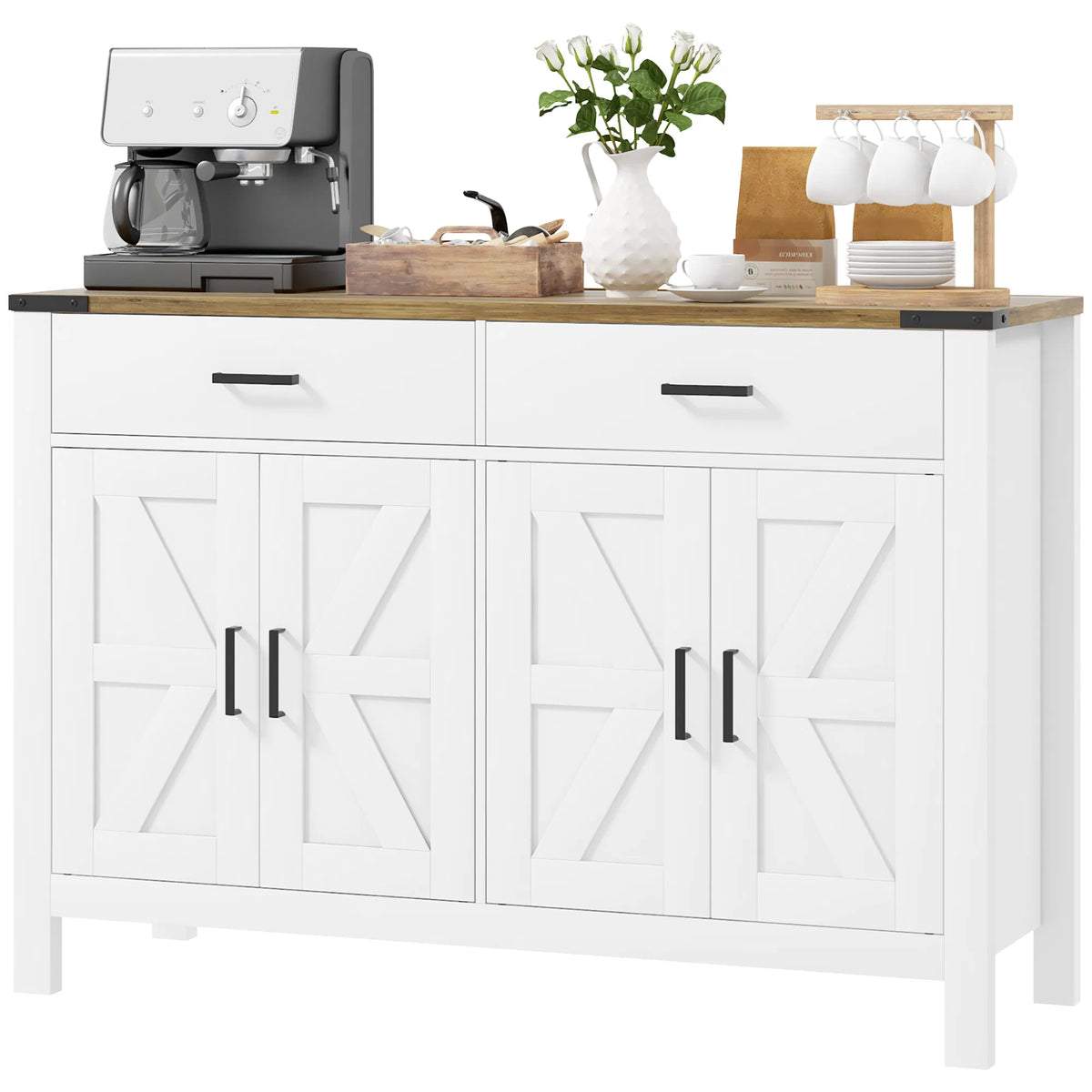 Farmhouse Buffet Cabinet Buffet Buffet avec 2 tiroirs