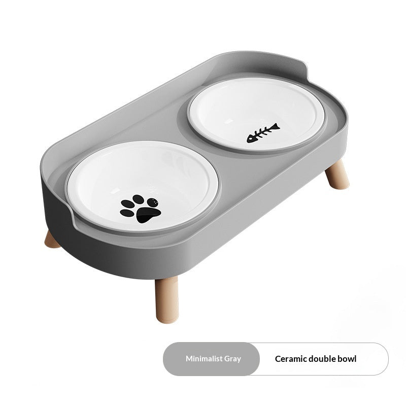 Dual-bowl Spill-proof Water-and-food-in-one Cat Bowl