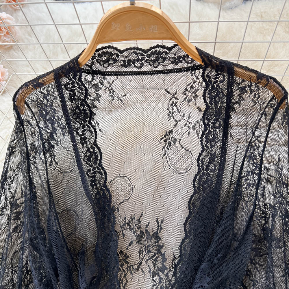 Mode Femmes Mesh Dentelle Robe de nuit Cardigan