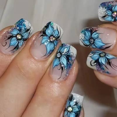24 pièces Nail Art Haute Mode Simple Strass papillon fleur de vache porter Nail